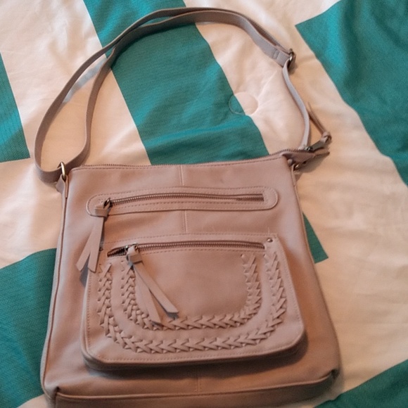 Boho stitched light grey cross body bag - Picture 1 of 5
